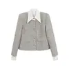 Outono/Inverno 2026 Estilo Coreano Peça Falsa Dupla Patchwork Gola Estilo Tweed com Forro e Ombreiras Tamanho Original