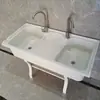 Lavadero con Tabla de Lavar para Balcón Exterior, Lavabo Simple Integrado de Piedra de Cuarzo, Lavabo de Mármol para Patio