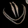 Conjunto vintage de brincos e colar de borla torcida cravejados de diamantes, corrente de clavícula de luxo leve de alta qualidade, estilo palaciano para mulheres