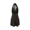 Vestido Estilo Francés Retro Cuello en V Profundo Estampado Cuello Polar de Pico con Cordones Vacaciones de Verano para Mujer Sexy Espalda Descubierta Falda Corta