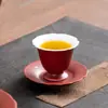 Taza de té de tallo alto con esmalte rojo, taza de té de cerámica Kung Fu, taza de maestro, taza individual, juego de té para el hogar