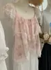 Camisa de Chifón con Retazos de Encaje y Mangas Voladas Kekezoon para Mujer, Estilo Suave de Verano con Volantes 7844