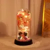520 Día de San Valentín Flor Eterna Recargable Ramo de 7 Rosas con Flores Secas, Gypsophila, Figuras de Pareja Iluminadas y Adornos