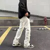 Jeans de hombre vintage estilo americano otoño deshilachados rotos falsos marca de moda ins estilo high street pantalones largos rectos