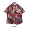 Camisa de Praia Havaiana Masculina Manga Curta Verão Sanya Férias na Beira-Mar Roupa Masculina Estilo Retro Tailandês Hong Kong Camisa Floral