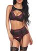 Comércio exterior europeu e americano exportação transfronteiriça lingerie sexy feminina três peças sexy padrão vazado cinta-liga meias atacado