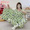 Pijama lindo de cachorro de manga larga para mujer, primavera, otoño, verano, algodón nube de manga corta, pantalón largo, conjunto de tres piezas, ropa de casa de dibujos animados