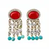 Aretes de Aguja Plateada con Borlas Ovaladas Incrustadas de Diamantes, Aretes Retro Vintage, Exquisitos y Versátiles, Aretes Estilo Lujo Ligero