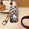 Funda para teléfono móvil Apple 16promax con estampado de leopardo creativo KT Cat iPhone 15, pulsera marrón 14, rígida 13, resistente a caídas
