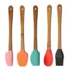 Mango de madera Utensilios de cocina para hornear juego Hogar Rasqueta de crema para pasteles Cuchara Brocha de aceite para asar Juego de 5 herramientas para hornear
