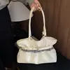 Bolso de hombro bordado con cielo estrellado rosa para mujer, bolso de mano de alta estética estilo coreano con decoración de encaje, bolso para estudiante y para ir al trabajo