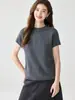 Suéter de Cachemira de Manga Corta de Estilo Sencillo para Mujer, Cuello Redondo, Dobladillo Enrollado, Color Sólido, Versátil, Suave, Sin Costuras, Top