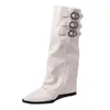 Botas de caña alta con punta fina, que aumentan la altura interior, con hebilla de cinturón, nueva colección otoño/invierno 2026 para mujer, botas de montar de caña alta increíblemente estilosas