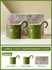 Juego de Tazas de Café con Mandarina Verde Espolvoreada con Oro Taza de Latte Cerámica Taza de Espresso de Alto Valor Par de Tazas Chinas Caja de Regalo