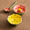 Tigela Pequena de Melancia com Rosto Sorridente Pintado à Mão para Uso Pessoal, Linda Tigela de Arroz, Tigela de Sopa, Louça de Cerâmica de Alta Qualidade, Tigela para Cozinhar no Vapor, Tigela de Sobremesa