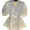 Camisa de Manga Corta Rayada con Cuello Polo Estilo Francés 2025 para Mujer Verano Aspecto Adelgazante en la Cintura Moda Top Falda para Mujer