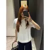 Camiseta de Manga Corta con Cuello Redondo, Dobladillo Fruncido, Algodón de Fibra Larga, Amoníaco Líquido de Alta Calidad, Informal y Elegante, Color Blanco y Negro