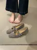 Primer Encuentro Ji Estilo Coreano Estilo Pequeño Chanel Cuadrado de Lunares Punta Cuadrada Mary Jane Bailarinas Slip-ons 2026 Otoño Estilo Suave Bailarinas