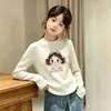 Camada Base Térmica Feminina com Interior Aconchegante Penteado Camiseta de Manga Longa com Gola Redonda Infantil Estilo Novo Outono Inverno Top Casual Versátil