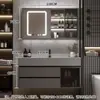 Juego de Gabinete de Baño de Madera Maciza Integrado con Roca, Lavabo Minimalista Moderno, Espejo de Lavabo, Lavabo de Tocador de Baño