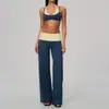 El nuevo conjunto de yoga de Zechuang presenta un diseño de color contrastante, estilo de dos piezas simulado, cintura alta, control de abdomen, secado rápido, ropa para correr y fitness para mujer 2585