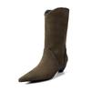 Botines de Tacón Medio de 4.5cm con Punta Afilada, Botines de Media Caña para Mujer, Cuero Genuino, Nuevo Estilo Otoño e Invierno 2025, Tacón Pequeño Roto, Botines Cortos Occidentales de Manga