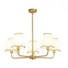 Lámpara colgante de tela estilo moderno americano personalizada de fábrica, lámpara rústica dorada de 5 luces estilo granja para comedor, sala de estar, dormitorio