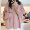 Novo Cardigã de Tricô Slimming Estilo Preguiçoso Solto Outono e Inverno Agulha Grossa Tamanho Grande Manga Longa Feminino Suéter Macio Cera Jaqueta Feminina