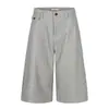 Shorts de Traje Retro a Rayas Verticales Estilo Old Money para Hombre, Ambiente de Verano Moda Callejera Americana Pantalones Cropped de Pierna Ancha Holgados