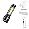 Lanterna Telescópica Mini de Luz Forte para Exterior Pequena para Casa Carga USB Luz Lateral COB Liga de Alumínio Lanterna de Presente Atacado