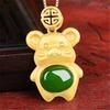 Colgante de Fideos de Huevo de Jade Hetian con Incrustaciones de Plata de Venta Caliente Colgante de Ratón del Zodíaco para el Año de la Rata Colgante de Calcedonia Verde Lindo Colgante para Ratón Gordo