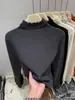 Suéter tricotado doce de manga longa com gola alta dupla para mulheres, novo estilo outono e inverno 2026, top de camada interna
