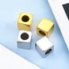 Contas Quadradas Polidas com Furo Passante Contas para Joias de Aço Inoxidável Contas Soltas Materiais para Colares DIY Acessórios Contas Espaçadoras Podem Ser Gravadas