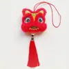 Panda de Sete Cores Estilo Chinês Leão de Pelúcia Pingente com Borla, Pequeno Ornamento do Zodíaco da Sorte, Boneca Festiva Tigre e Leão de Bênção