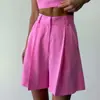 Shorts de Alfaiataria Plissados de Cintura Alta Transfronteiriços Estilo Europeu e Americano Primavera/Verão 2026 Novos Linho Soltos Emagrecedores Perna Larga Casuais