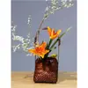 Cesta de arreglo floral tejida en bambú retro de mano cesta de flores rociadas adorno Zen recipiente chino para arreglo floral Ikebana tubo de bambú