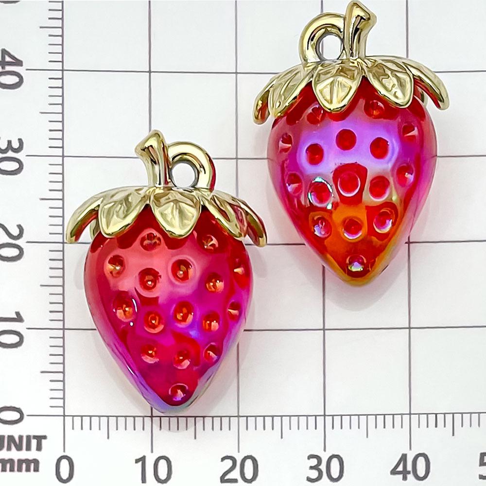 21813-AY-红色炫彩kc金亚克力草莓31x23mm-4