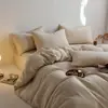 Estilo Japonês Ins~Algodão Linho Camada Dupla Fio Enrugado Super Macio Conjunto de Quatro Peças Cor Pura High-End Cama Lençóis de Cama Capa de Edredom Macio e Amigo da Pele