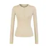 Camisa Base de Botones Estilo Americano Picante para Mujer, Cuello Henry de Otoño, Entallada a la Cintura, Hombro Normal, Manga Larga
