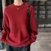Suéter casual de punto fino de lana 100% pura con cuello redondo para mujer, top de punto básico cálido y grueso de manga larga para otoño e invierno