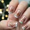Unhas postiças de Natal quadradas com bolinhas marrons estampa de pão de gengibre adesivos de unha bonitos unhas postiças unha