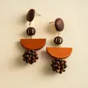 Pendientes de Corazón de Madera Color Café Transfronterizos Europeos y Americanos, Pendientes Estilo Retro Maillard, Pendientes de Diseño de Nicho para Mujer