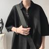 Waffled Polo Shirt Masculino Verão Loose Casual Solid Color Lar Top American Style Fashion Brand Half Zipper Short Sleeve T-shirt