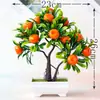 Planta em vaso com flor artificial 16 malhas flor laranja pequena árvore bonsai flor de plástico planta verde flor artificial flor em vaso ornamentos decorativos