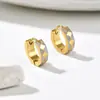 Brincos Xadrez Bicolor em Aço Titânio Estilo Europeu e Americano, Argolas Geométricas de Design Exclusivo, Brincos de Luxo Leve de Alta Qualidade para o Dia a Dia
