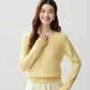 Suéter Feminino de Cashmere com Gola V e Botões, Pulôver Espesso, Manga Longa, Camada Base Quente, Tricô Novo para Outono e Inverno