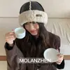 Gorra de Pescador de Seis Paneles de Gamuza con Forro de Polar Estilo Retro Japonés Cálida Gorra de Terrateniente Moda de Invierno Cálida a Prueba de Frío Gorra Turbante