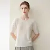 Suéter de cachemira para mujer, cachemira pura de cabra, nuevo estilo otoño e invierno, jersey de cuello redondo, color liso, simple y versátil, tejido de manga corta, blanco