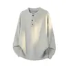 Suéter de tricô Henley retrô com botões para homens, estilo casual high-street de outono, peso pesado, caimento solto, top casual para casais