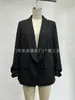 Blazer casual de solapa con muesca estilo europeo y americano transfronterizo para mujer, blazer liso de corte recto holgado para el trabajo con mangas plisadas